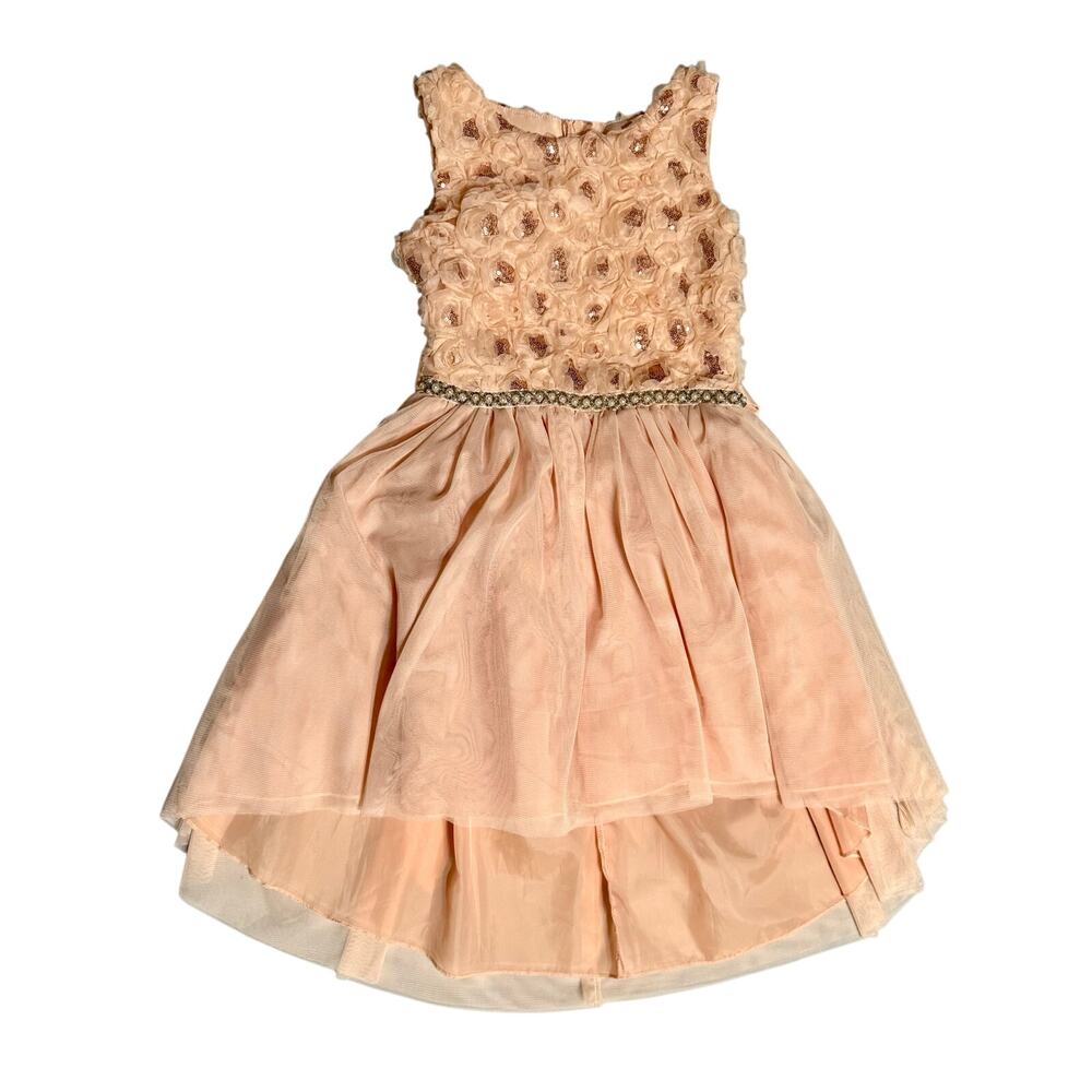 Nanette Lepore Girls Blush Rosette Sequin High-Low Special Occasion Dress – 7/8